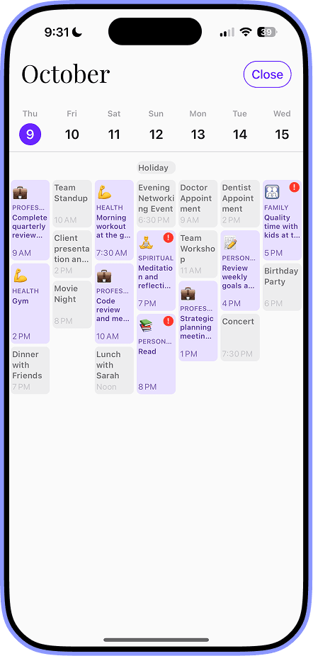Time blocking feature
