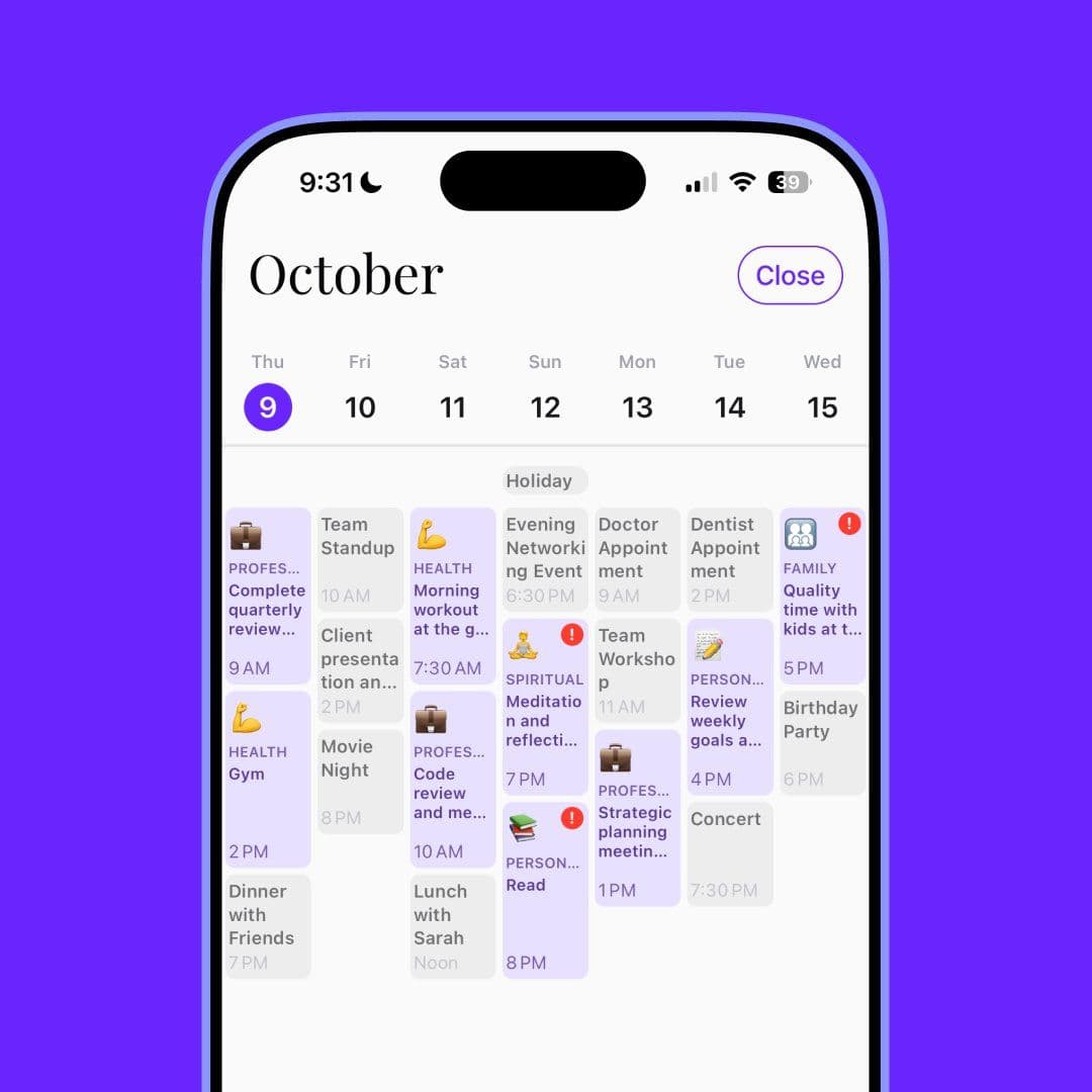 Harmony helps you time block your important weekly goals!