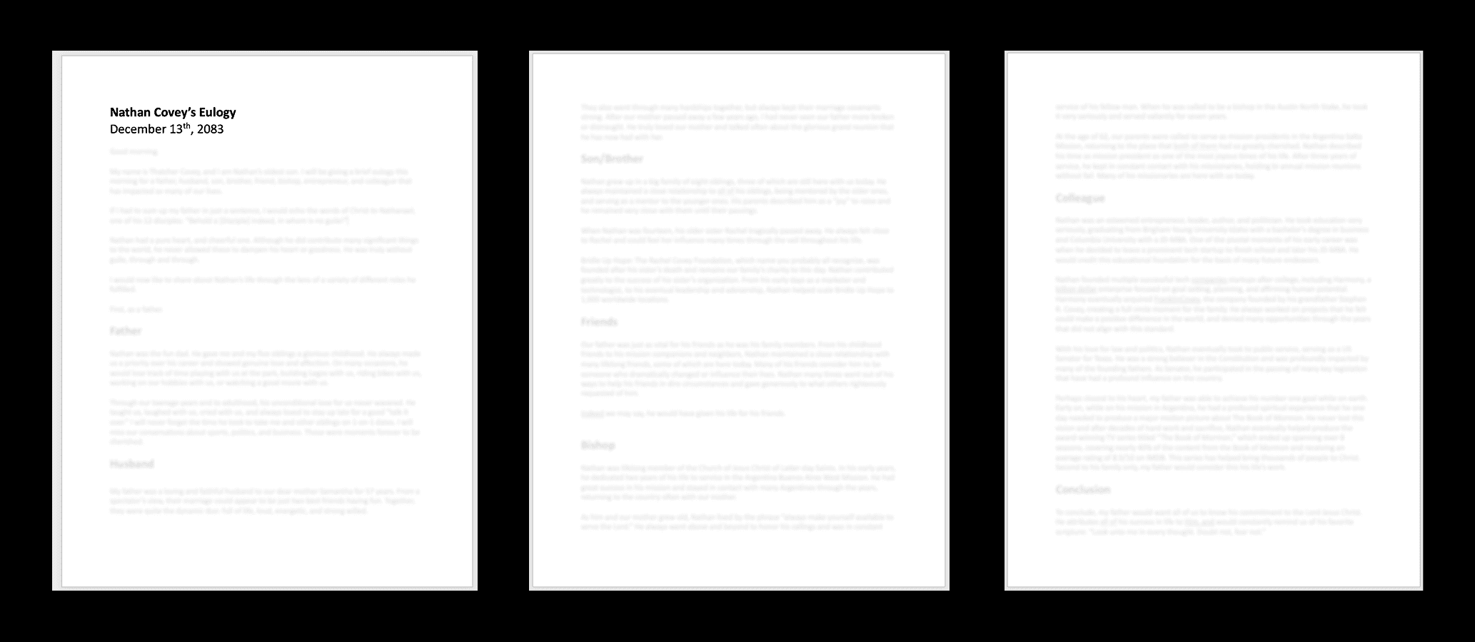 This is the eulogy I wrote for myself. It ended up being 3 pages and is pretty detailed. I've blurred it because it's deeply personal.